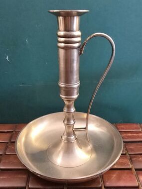 Vintage Brass Art Ware Early American Style Candle Holder  Silverplated Brass